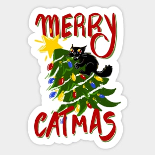 Funny Cat Merry Catmas Christmas Tree Cat Attack Sticker
